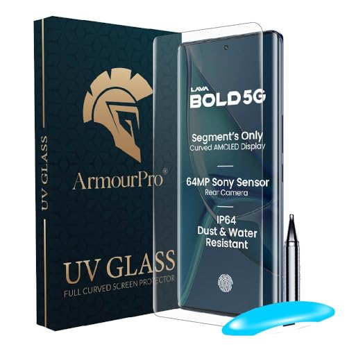 Image of ArmourPro Military Grade UV Tempered Glass Screen Protector Compatible For Lava Bold 5G (6.67 Inch) With Easy Installation Kit| Edge To Edge Coverage |Crystal Clear