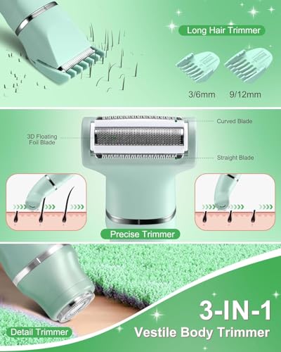 Image of AREYZIN Bikini Trimmer for Women,3-in-1 Electric Shaver for Womens,Electric Razors and Body Shaver, IPX7 Waterproof,USB-C Charging,Travel Trimmer for Face, Legs,Bikini Line & Foil,Light Green