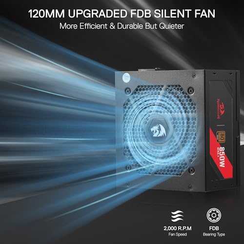 Image of Redragon RGMS-850W PRO 80+ Gold 850 Watt Power Supply w /ATX 3.1 & PCIe 5.1 Ready, Non-Modular Active PFC, Compact 150mm Size, 120mm Low Noise Fan, 100% Japanese Capacitors