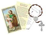 Trendzeen St Joseph Rosary - 8' One Decade Cord St. Joseph Rosary Wood Bead, Laminated Saint Joseph Novena Prayer Card, Our Father Prayer Card - Saint Joseph Devotional Set, Total 3 Items