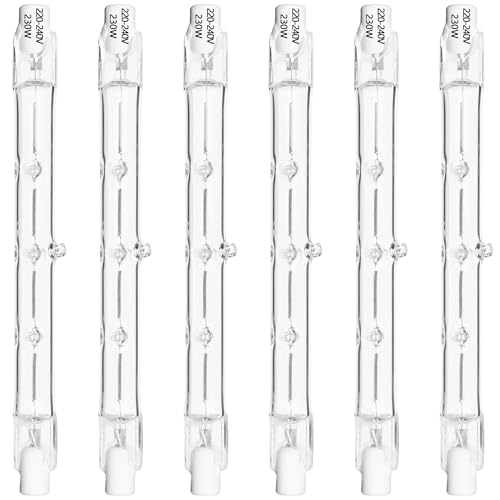 Haraqi 6 Pack Dimmable 230W R7s Halogen Bulbs 118mm 2700K Warm White 220-240V Security Light Bulbs J-Type Linear Light Bulbs, for Work Light, Ceiling Lights, Floodlight, Landscape Lighting