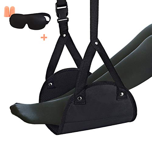 Reposapiés para avión Reposapiés, Eslinga de pie ajustable portátil para viajar, Accesorios livianos para viajar en vuelo Mejoran la circulación y profundizan el descanso (Negro)