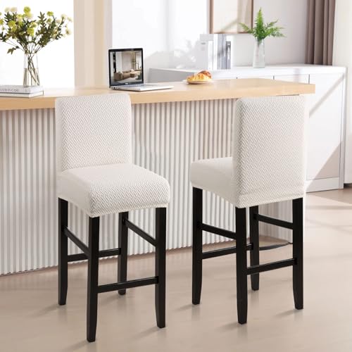 Image of YISUN Waterproof Bar Stool Covers, Stretch Pub Stool Chair Cover Removable Washable Counter Stool Covers Bar Stool Slipcovers for Kitchen, Pub, Dining Room (2 Pack, T-Beige)