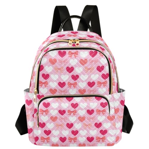 Mochila casual con corazones talla S color rojo rubor y múltiples bolsillos para mujer