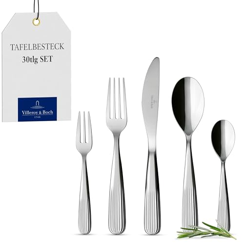 Villeroy & Boch - Rose Garden Besteckset 30tlg. Silber/Platin, Spülmaschinenfest, Besteck, Tafelbesteck, Besteck Set 6 Personen, Edelstahl
