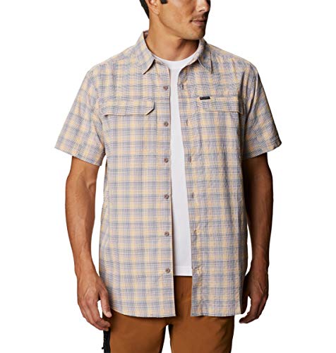 Columbia Men’s Silver Ridge Short Sleeve Seesucker Shirt, Moisture Wicking, Sun Protection, Mocha Gingham Ombre, Medium #TOP12
