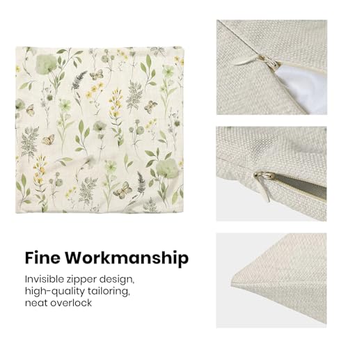 Image of AEIOAE Spring Pillow Covers 22x22 Inch Set of 2, Sage Green Yellow Wild Flower Throw Pillows Case,Colorful Seasonal Floral Plant Outdoor Decorative Farmhouse Decor Cushion Covers for Sofa Bed Couch