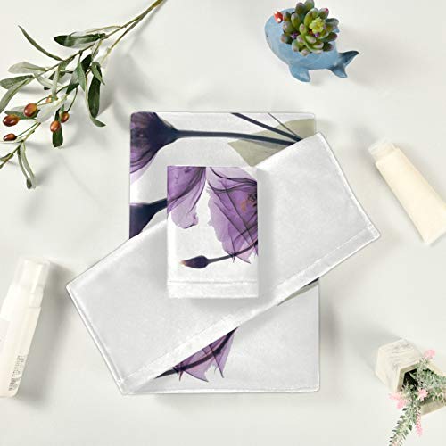 Alaza Purple Tulip Floral Bath Towel Set Luxury Decorative Set Of 3, 1 Bath Towel 1 Hand Towel 1 Washcloth Soft Multipurpose For For Bathroom Hotel Gym Yoga Spa #TOP5