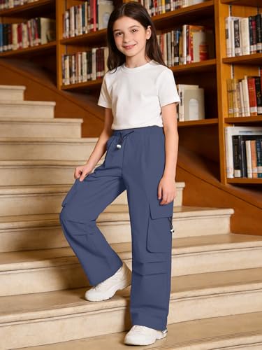 Image of SANGTREE Girls Parachute Pants Loose Lightweight Drawstring Waist Hip Hop Cargo Pants,6-16 Years