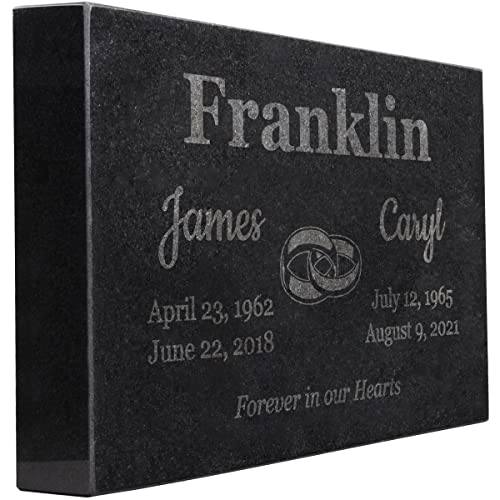 Image of PlaqueMaker Black Granite Memorial Headstone for Two Lost Loved - Great for Your Garden, Tree Dedication, or in a Cemetery. Includes Your Text and Select Clipart (14 x 9 x 2)
