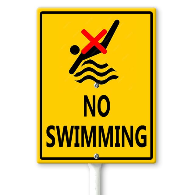 Horienteeon No Swimming Yard Sign with Stakes 20×30CM, Sturdy Aluminum Yard Signs Rust Free, No Diving Sign, Pool Sign for Swimming Pools Rives, Warning Signs