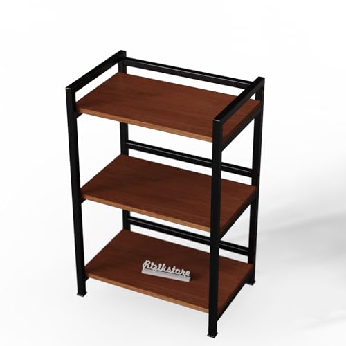 Image of RIZIK STORE 3-Tier Metal & Wooden Microwave Oven Stand - Multipurpose Extra Storage for Kitchen, Coffee Bar, Countertop, Bathroom ((Natural Brown))