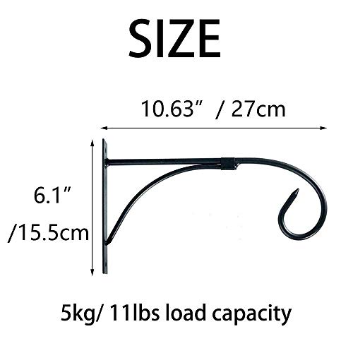 Image of Iron Wall Hooks for Hanging Lanterns, Planters, Bird Feeders & Coats | Heavy Duty Indoor Outdoor Wall Bracket Hook Hanger for Home Decor, Garden & Balcony (Black, 1)