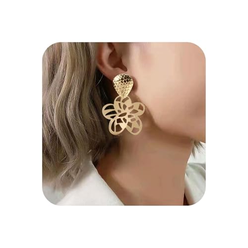 Grandes boucles d'oreilles pendantes fleur dorée, légères et sans douleur
