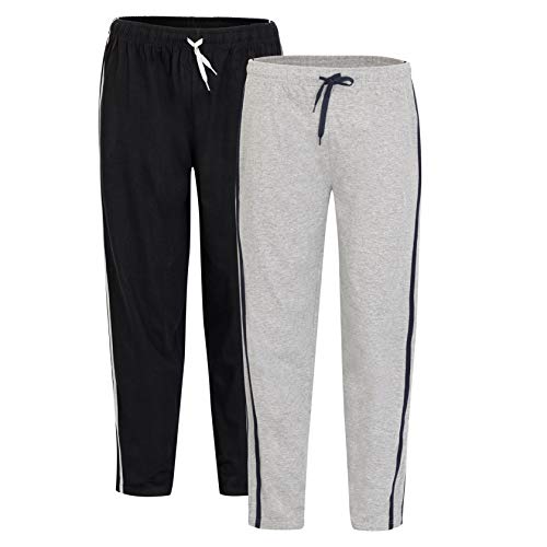 Mens 2 Pack Pyjama Bottoms Loungewear Night Pants with Pockets (M,Black/Grey)