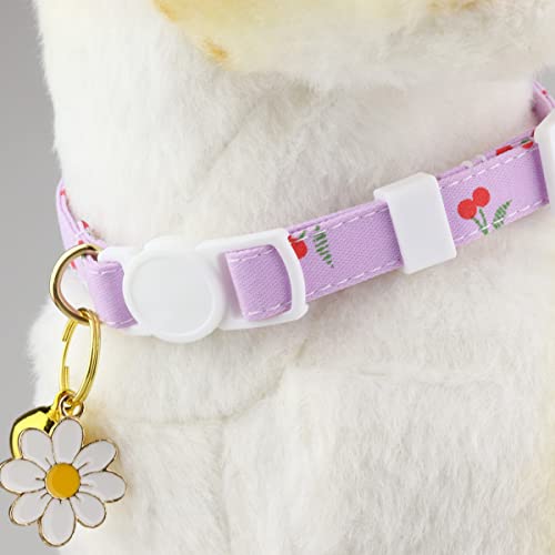 Aiwind 2 Pack Breakaway Cat Collars With Bell Daisy Pendant For Girl Boy Cats, Cute Kitten Puppy Rabbit Collars (C Pink And Purple) #TOP1