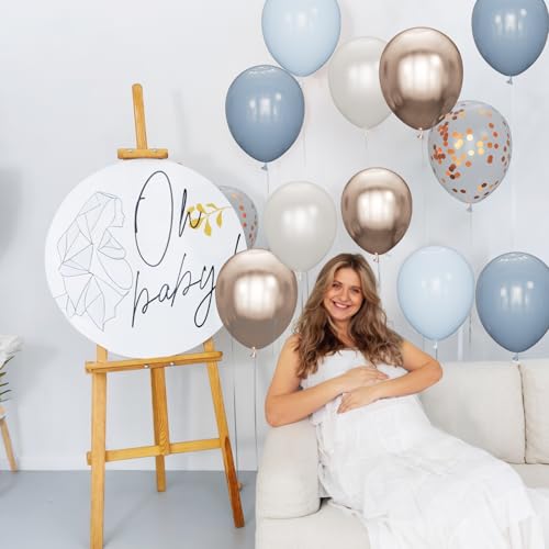 Image of 68Pcs Dusty Blue and Champagne Gold Balloons 12 Inch Sand White Pastel Baby Blue Confetti Balloon for Boy Baby Shower Bridal Shower Birthday Wedding Party Decorations.