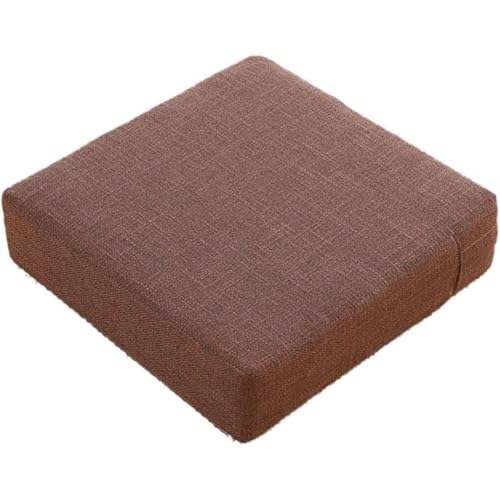 Vlfn リネンクッション、高弾性、ハード、冬用厚手の布団、正方形取り外して洗える、日本のリビングルームベッドルーム畳コーヒーテーブル、低反発、お尻を痛めません、ポータブル、母の日ギフト (コーヒー,40*40*6cm (ソフトスポンジ))