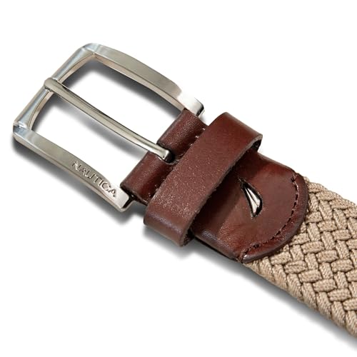 Image of Nautica Men's Casual Leather Belt | Everyday | Classic | Pants | Jeans | Khakis | Chinos | Metal Buckle