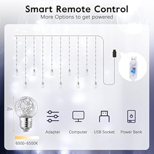 Minetom 200 LED Wishing Ball Curtain Lights - Fairy String Lights with Remote, USB Powered Waterproof for Christmas Wedding Party Bedroom Decoration, Pure White Minetom 200 LED Wishing Ball Curtain Lights Fairy String Lights with Remote USB Powered Waterproof for Christmas Wedding Party Bedroom Decoration Pure White