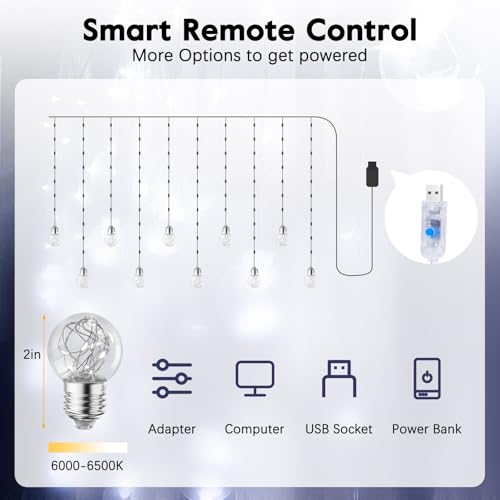 Minetom-200-LED-Wishing-Ball-Curtain-Lights-Fairy-String-Lights-with-Remote-USB-Powered-Waterproof-for-Christmas-Wedding-Party-Bedroom-Decoration-Pure-White Minetom 200 LED Wishing Ball Curtain Lights Fairy String Lights with Remote USB Powered Waterproof for Christmas Wedding Party Bedroom Decoration Pure White