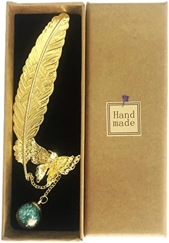 Metal Feather Bookmark, Golden Bookmarks with 3D Butterfly Blue Pendant for Women, Teacher Book Lover Librarian Readers Mom Lady Female, Great Gift for Birthday