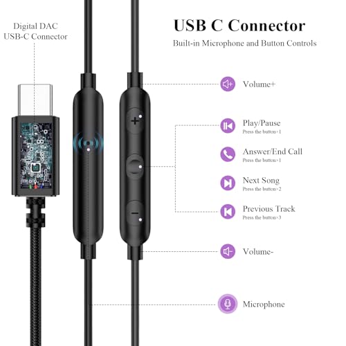 Image of ACANDYA USB C Wired Earbuds Students Headphones with Mic for Online Classes | Student USB C Headphones Wired In-Ear Earbuds with Microphone, School Online Learning Zoom Classes Earphones for Laptop Phone