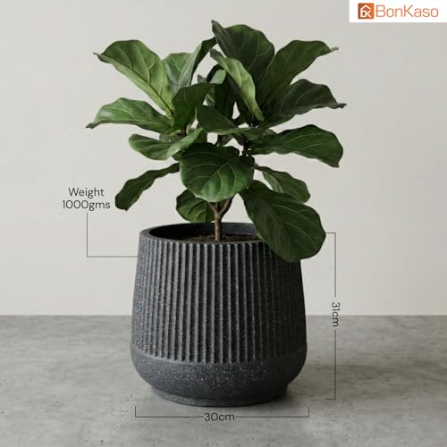 Image of BonKaso 12 Inch Audi Plant Pot for Indoor & Outdoor Use | Heavy Duty Durable Polymer Flower Pot Gamla | Lightweight Modern Planter for Living Room, Balcony, Terrace & Office Decor (Dark Grey)