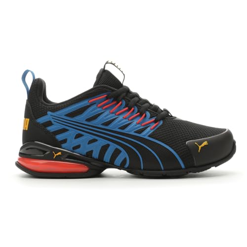 PUMA Voltaic EVO Jr Boys' Youth Running, 4 M US Big Kid, Black-Saffron-Blue