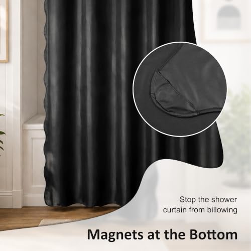 Image of N&Y HOME Fabric Shower Curtain or Liner Black with Black Scalloped Edge