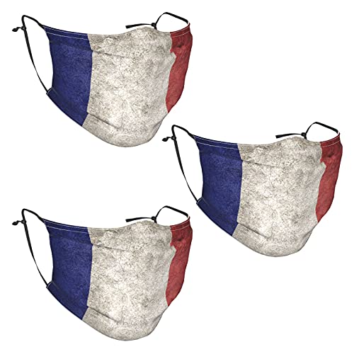 3 Pcs French Flag On Concrete Wall Face Mask with 6 Filters Washable Pocket Face Cover for Men Women Youth