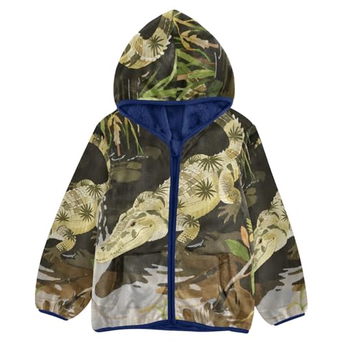 Crocodile in Water with Plants Toddler Fleece Jacket Girl Boys Hooded Fleece Jacket Coat Warm Outwear Zip-up 3-10T
