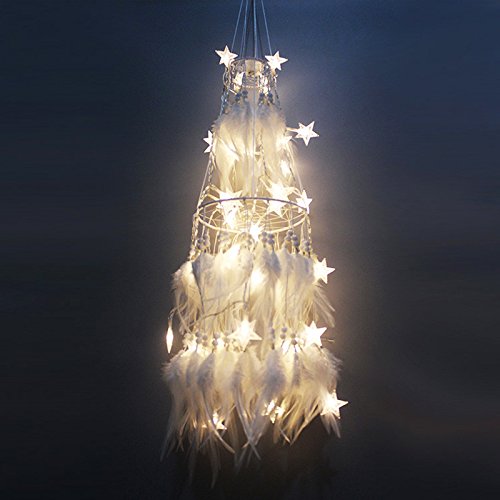5.9×31.5inch Dream Catcher Glow in the Dark Dream Cather Net with Feathers LED Lights Ornament for Room Home Decorations