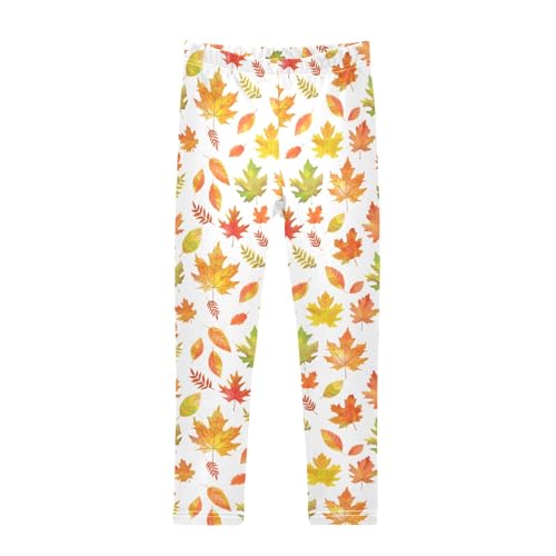 senya Girls Printed Leggings Yoga Pants Autumn Watercolor Leaf Pattern for Kids in 4t to 10 Years, 4T