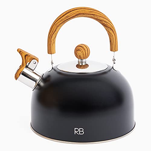 Tea Kettle Stovetop - Food-Grade Whistling Tea Kettle with Cool Touch Handle - Stainless Steel Tea Kettle with 5-Layered Base that Heats Fast - Tea Kettle for Stove Top; White tea kettle