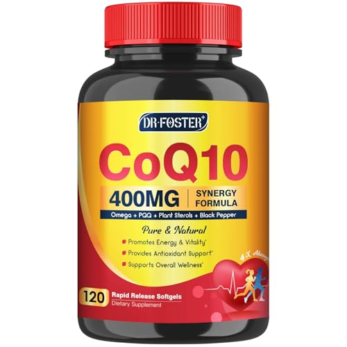 DRFOSTER CoQ10 400mg Softgels - High Absorption Coenzyme Q10 with PQQ Omega 3-6-9 Plant Sterols & Vitamin E MCT & Black Pepper - Heart Brain & Energy Support - Gluten-Free 120 Days Supply