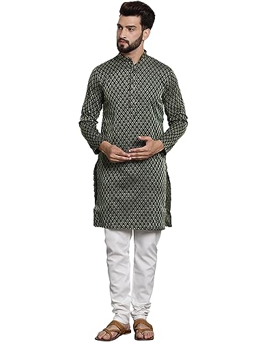 Image of SOJANYA(Since 1958 Men's Silk Blend Paisley Design Kurta & Off-White Churidar Pyjama Set