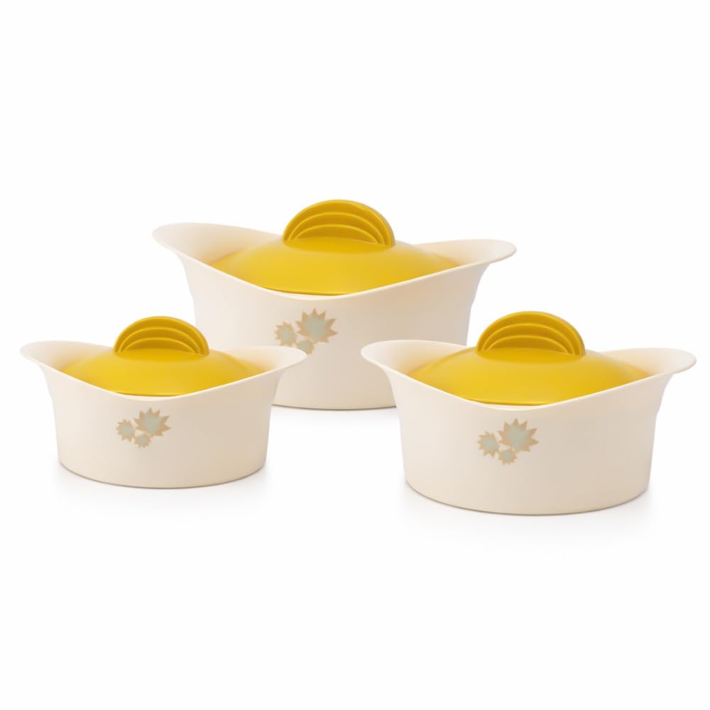 Insulated Casserole Hotpot For Hot Food Insulated Inner Stainless Steel Hot Pot With Lid 2.5L - 3.5L - 5L / 3pcs Set Hot & Cool Food Serving Dish (Beige - Gold Lid, 2.5-3.5-5L)