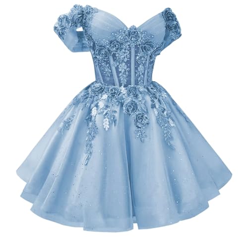 Gorgeous 3D Flowers Tulle Homecoming Dresses with Bow Short Prom Dress for Teens A-line Lace DAMA Dresses for Quinceanera
