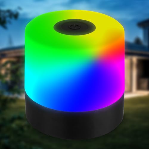 B.K.Licht - Mini lampada da tavolo LED RGBW wireless IP44 con touch, cambio colore, batteria ricaricabile, USB-C, luce da comodino, decorativa,luce esterna,camera dei bambini, 7x7cm, nero