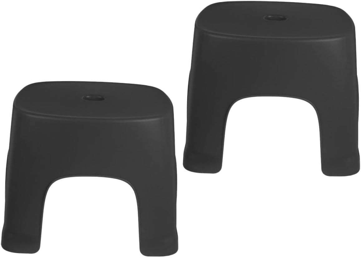 2pcs Plastic Step Stool for Bathroom and Toilet, Nonslip Household Footstool with Anti-Skid Surface, Compact Dark Foot Stool for and Adults, Bathroom Safety Aid