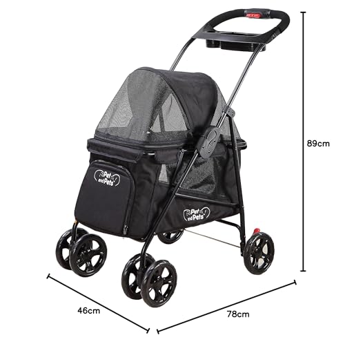 PETIQUE Simplicity Haustier-Kinderwagen, Schwarz, 76 cm L x 45 cm B x 89 cm H