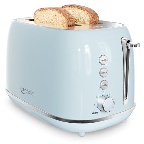 Retro 2 Slice Stainless Steel Toaster with 6 Bread Shade Settings, Bagel, Cancel, Defrost Function, Extra Wide Slot, Removable Crumb Tray, Blue Toaste