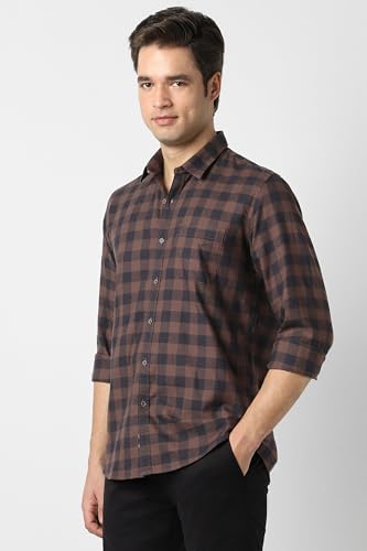 Image of Peter England Men's Checkered Cotton Shirt | Smart Casual | Full Sleeves