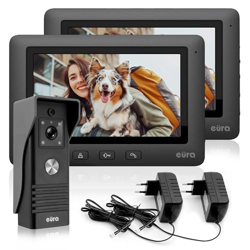 Eura VDP-45A3 Alpha Video-Türsprechanlage Gegensprechanlage 4 Draht, 7-Zoll-Farbmonitor, Schwarz, 2 Monitore Eura VDP-45A3 Alpha Video-Türsprechanlage Gegensprechanlage 4 Draht, 7-Zoll-Farbmonitor, Schwarz, 2 Monitore