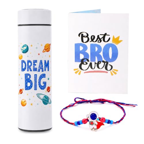 Image of To The Nines Rakhi Gift Set for Brother - Rakhi with Bottle, Tilak Material & Greeting Card