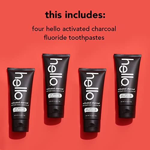 Hello Activated Charcoal Epic Teeth Whitening Fluoride Toothpaste, Fresh Mint And Coconut Oil, Vegan, Sls Free, Gluten Free And Peroxide Free, 4 Ounce (Pack Of 4) #TOP1