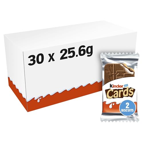 Kinder Cards Wafer Biscuit, Bulk Chocolate Gift Pack, Crispy Wafer With Creamy Milk And Cocoa Filling, Pack Of 30 X 25.6G