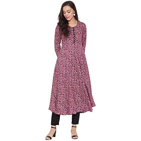 Tissu Damen Kurta Kastanienbraun & Weiß Blumendruck, Kastanienbraun, 4XL Mehr Cover