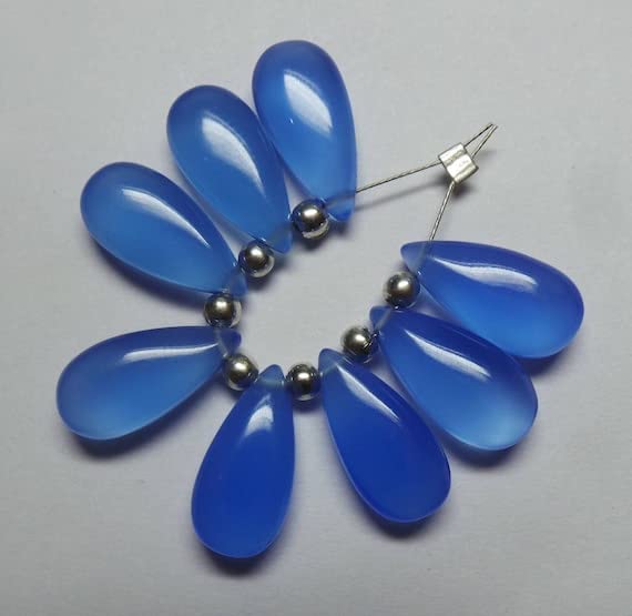 Chalcédoine bleue cobalt : 4 paires de briolettes assorties pour boucles parfaites